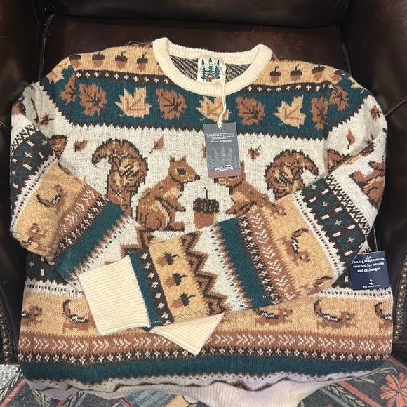 NEW Squirrel Nut Harvest Sweater - Fall Beige Fair Isle Woodland Knit - XL - Picture 1 of 4